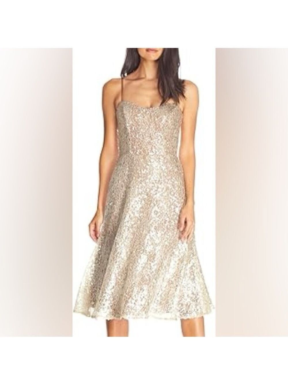 NWT Dress the Population
Antonia Sequin Midi Dress
Champagne
Size Small